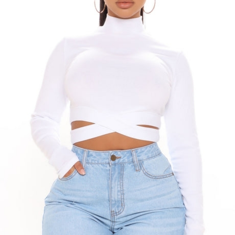 Side Cut Out Mock Neck Crop Top (M)
